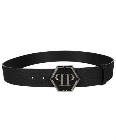 Shop Philipp Plein Leather Hexagon Belt In Black