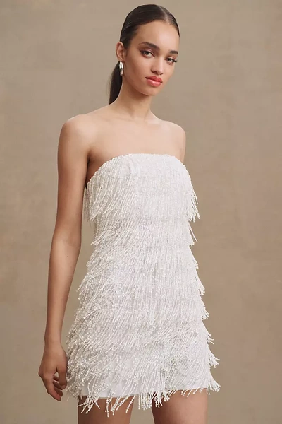 Shop Bhldn Arabella Strapless Sequin Fringe Mini Dress In Silver