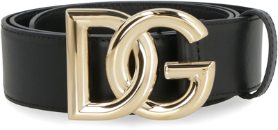 Shop Dolce & Gabbana Dg Buckle Leather Belt In Black