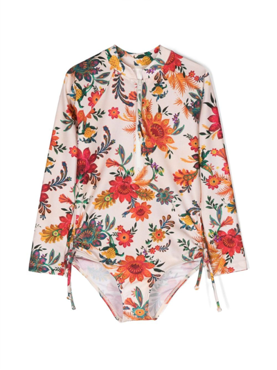 Shop Zimmermann Floral-print Swimsuit In Neutrals