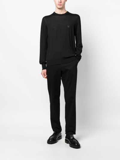 Shop Versace Embroidered Wool-blend Jumper In Black