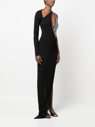 Shop Genny Asymmetric Crystal-embellished Dress In Black