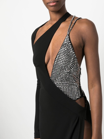 Shop Genny Asymmetric Crystal-embellished Dress In Black