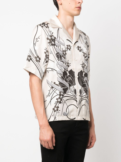 Shop Amiri Floral-print Silk Bowling Shirt In Neutrals