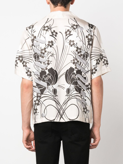 Shop Amiri Floral-print Silk Bowling Shirt In Neutrals