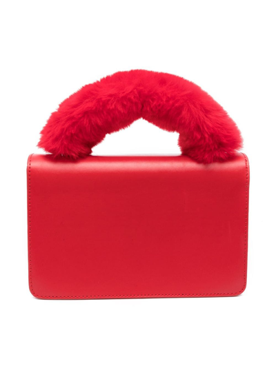 Shop Monnalisa Embossed-logo Faux-fur-detail Bag In Red