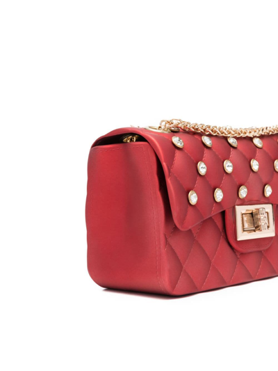 Shop Monnalisa Rhinestone-embellished Quilted Shoulder Bag In Red