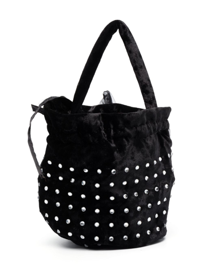 Shop Monnalisa Crystal-embellished Velvet Shoulder Bag In Black