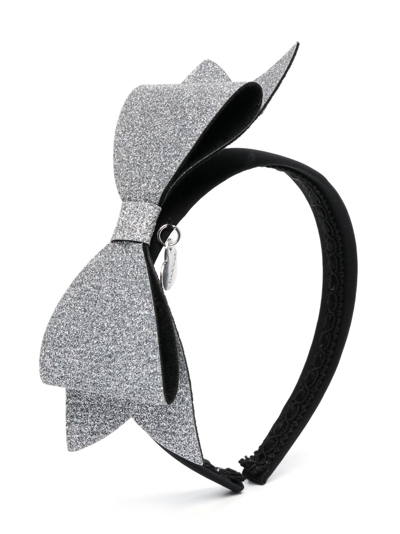 Shop Monnalisa Glittery Oversize Bow-detail Headband In Silver