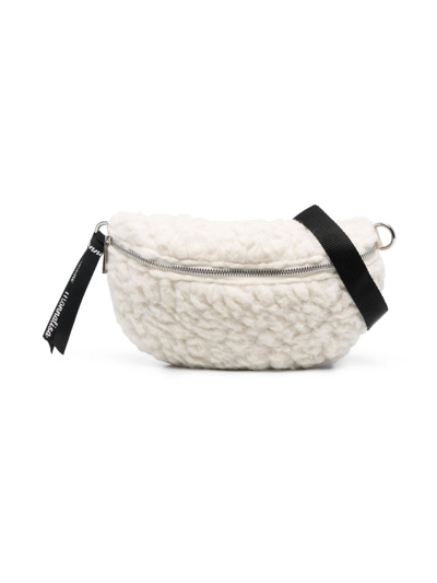 Shop Monnalisa Faux-shearling Belt Bag In White