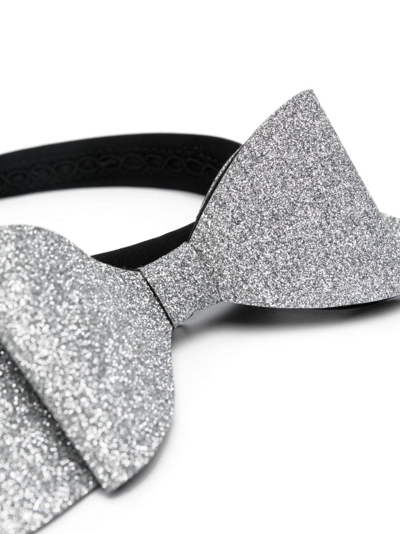 Shop Monnalisa Glittery Oversize Bow-detail Headband In Silver