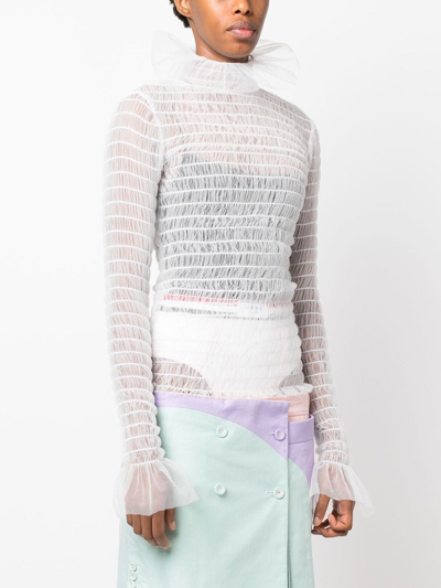 Thom Browne Frilled High-neck Tulle Top In White