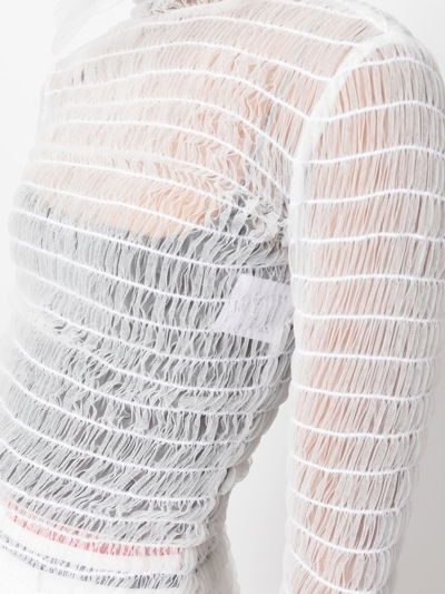 Thom Browne Frilled High-neck Tulle Top In White