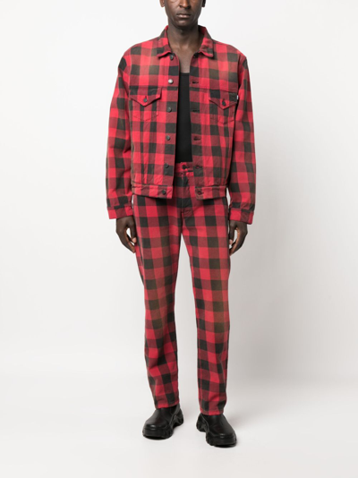 Shop Moschino Check-pattern Cotton Shirt Jacket In Red