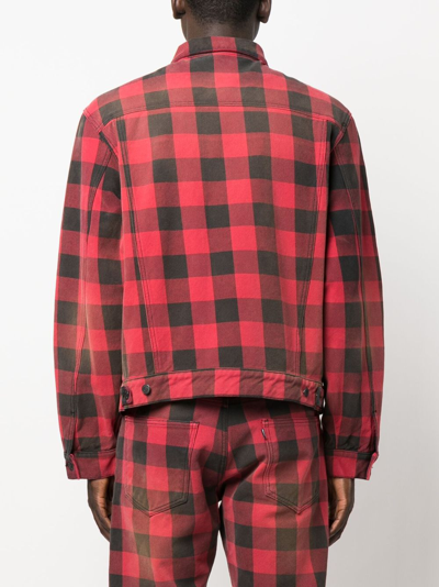 Shop Moschino Check-pattern Cotton Shirt Jacket In Red