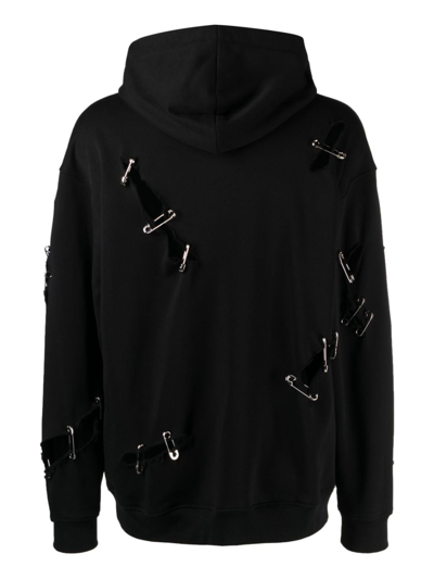 Shop Moschino Safety-pin Cotton Hoodie In Black