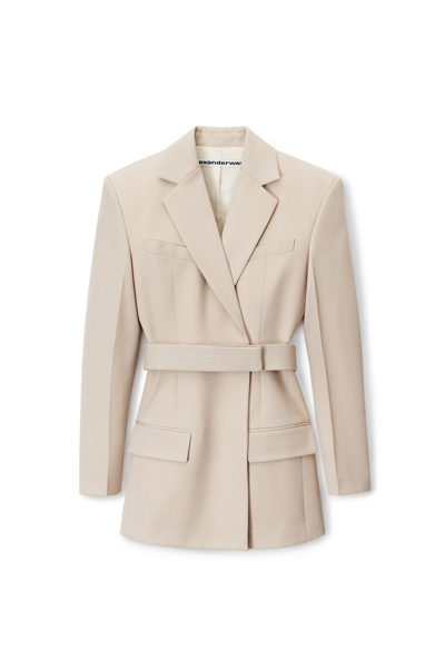 Shop Alexander Wang Belted Blazer Dress In Wool Tailoring In Feather