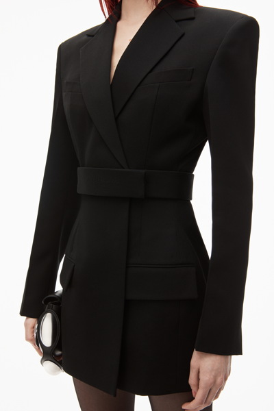 Shop Alexander Wang Belted Blazer Dress In Wool Tailoring In Black