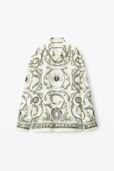 Shop Alexander Wang Money Print Blouse In Heavy Silk Twill In Ivory/green