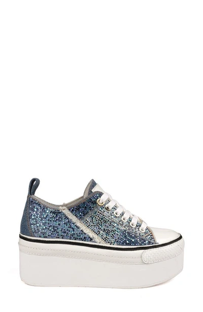 Zigi Koralay Rhinestone Platform Sneaker In Blue Canvas
