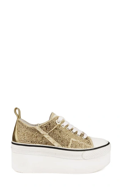 Zigi Koralay Rhinestone Platform Sneaker In Gold Canvas