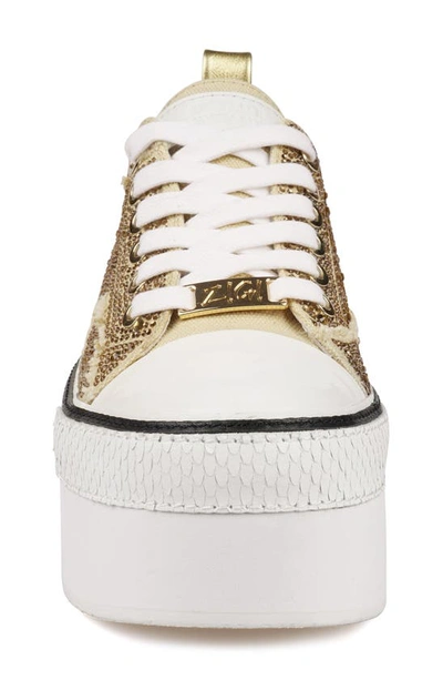 Zigi Koralay Rhinestone Platform Sneaker In Gold Canvas