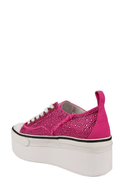 Zigi Koralay Rhinestone Platform Sneaker In Fuschia Canvas