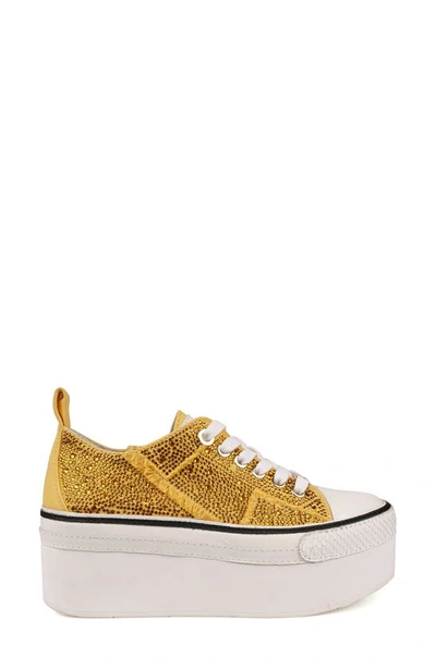 Zigi Koralay Rhinestone Platform Sneaker In Yellow Canvas