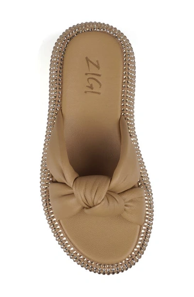 Shop Zigi Sabella Rhinestone Platform Slide Sandal In Beige Leather