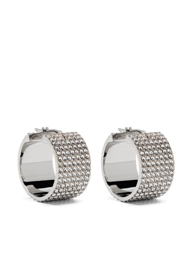 Shop Amina Muaddi Silver-tone Rih Small Crystal Hoop Earrings