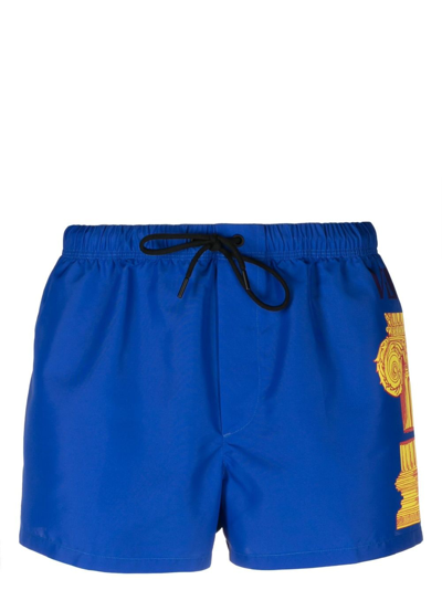 Shop Versace Medusa Column Swim Shorts In Blue