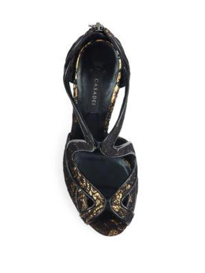 Shop Casadei Cutout Lace Peep-toe Sandals In Black