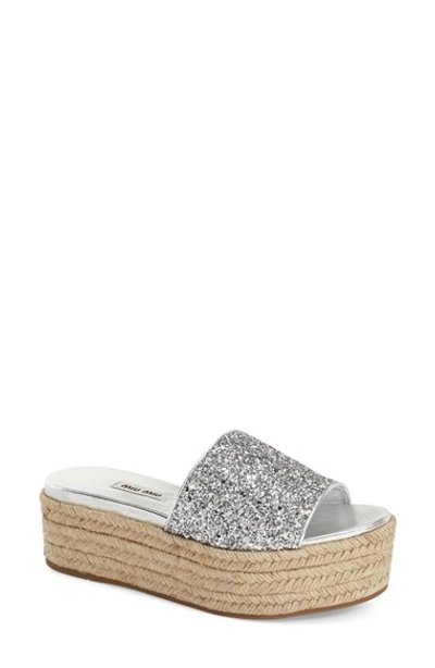 Shop Miu Miu Espadrille Slide Sandal (women) In Silver/ Silver