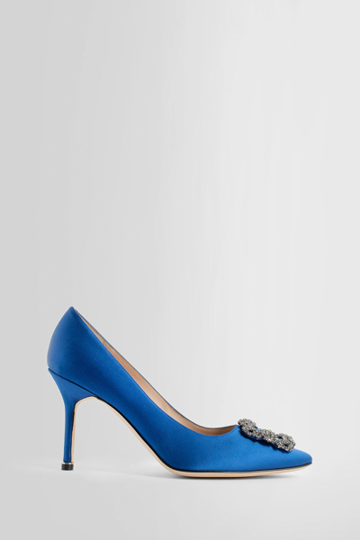 Manolo Blahnik Hangisi 90 Royal Blue Satin Pumps