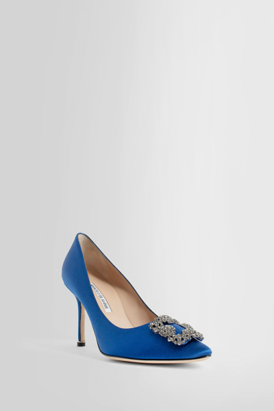 Manolo Blahnik Hangisi 90 Royal Blue Satin Pumps