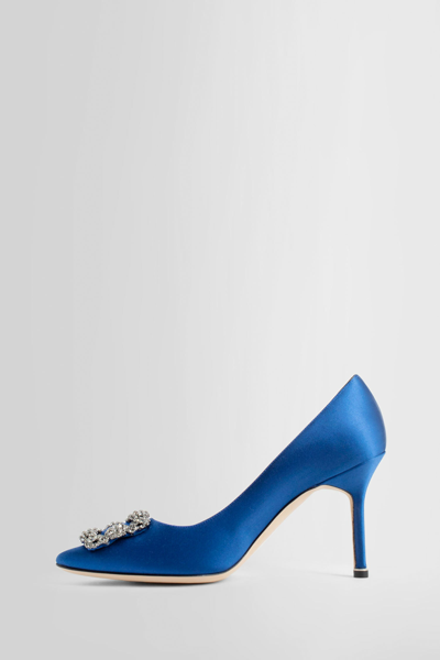 Manolo Blahnik Hangisi 90 Royal Blue Satin Pumps