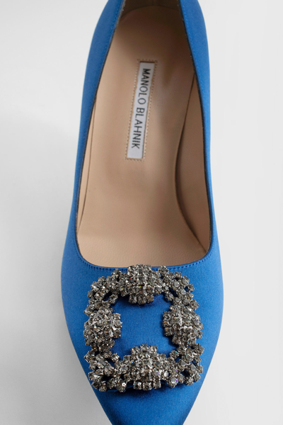 Manolo Blahnik Hangisi 90 Royal Blue Satin Pumps