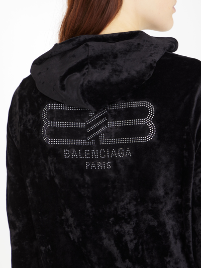 Shop Balenciaga Bb Paris Strass Fitted Hoodie In Black