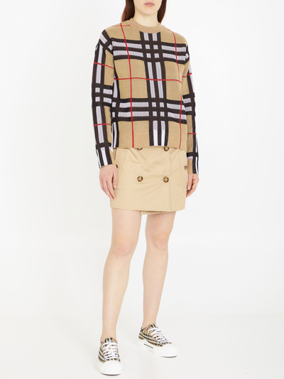 Burberry Gabardine Mini Trench Skirt In Beige