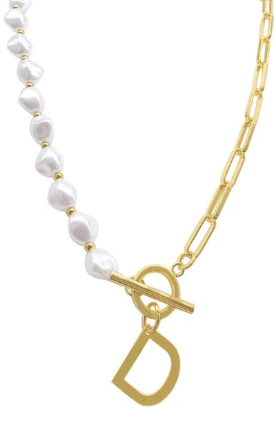 Shop Adornia Imitation Pearl & Paperclip Chain Initial Pendant Necklace In White-d