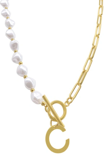Shop Adornia Imitation Pearl & Paperclip Chain Initial Pendant Necklace In White-c