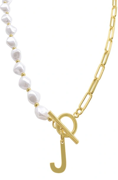 Shop Adornia Imitation Pearl & Paperclip Chain Initial Pendant Necklace In White-j