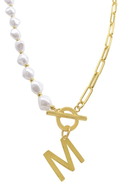 Shop Adornia Imitation Pearl & Paperclip Chain Initial Pendant Necklace In White-m