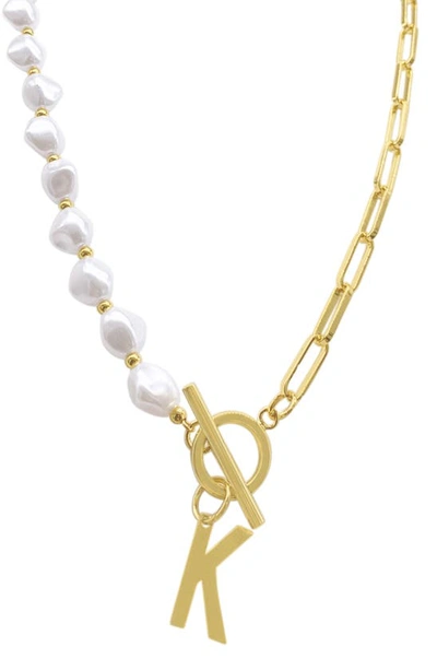 Shop Adornia Imitation Pearl & Paperclip Chain Initial Pendant Necklace In White-k