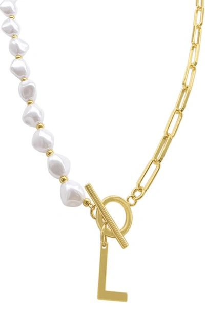 Shop Adornia Imitation Pearl & Paperclip Chain Initial Pendant Necklace In White-l