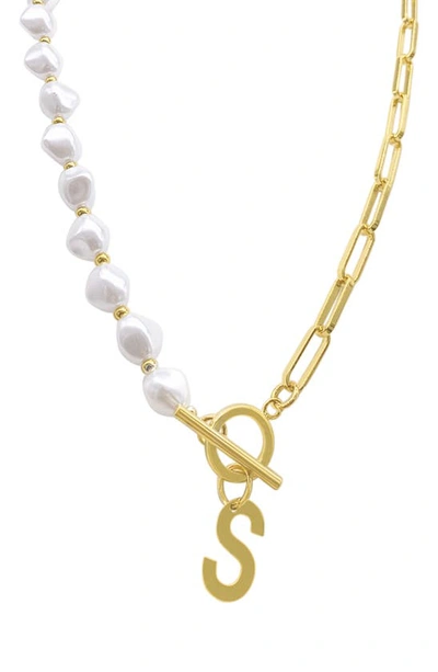 Shop Adornia Imitation Pearl & Paperclip Chain Initial Pendant Necklace In White-s