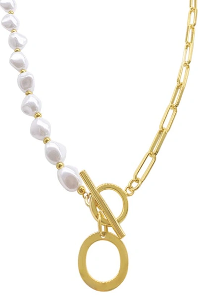 Shop Adornia Imitation Pearl & Paperclip Chain Initial Pendant Necklace In White-o
