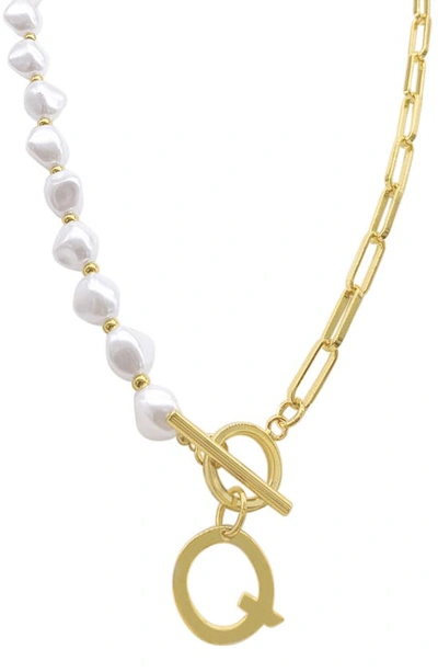 Shop Adornia Imitation Pearl & Paperclip Chain Initial Pendant Necklace In White-q