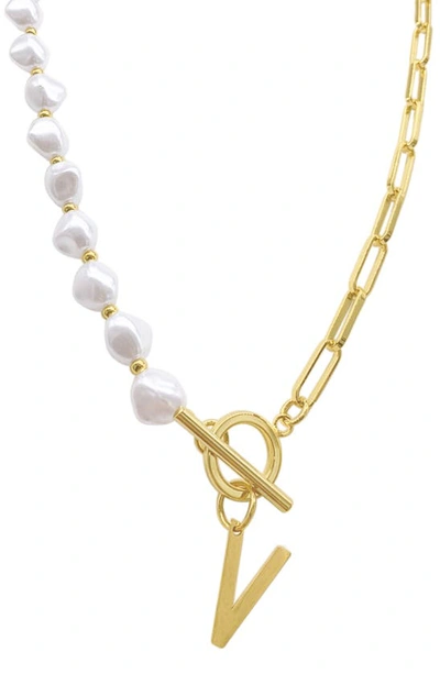 Shop Adornia Imitation Pearl & Paperclip Chain Initial Pendant Necklace In White-v