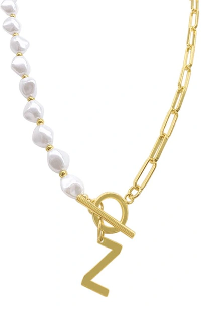 Shop Adornia Imitation Pearl & Paperclip Chain Initial Pendant Necklace In White-z